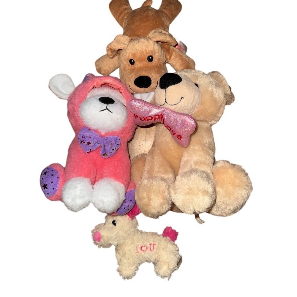 Plush Stuffed‎ Animals Mixed Lot of 4 Dogs & Lamb Valentine Puppy Love 21in
